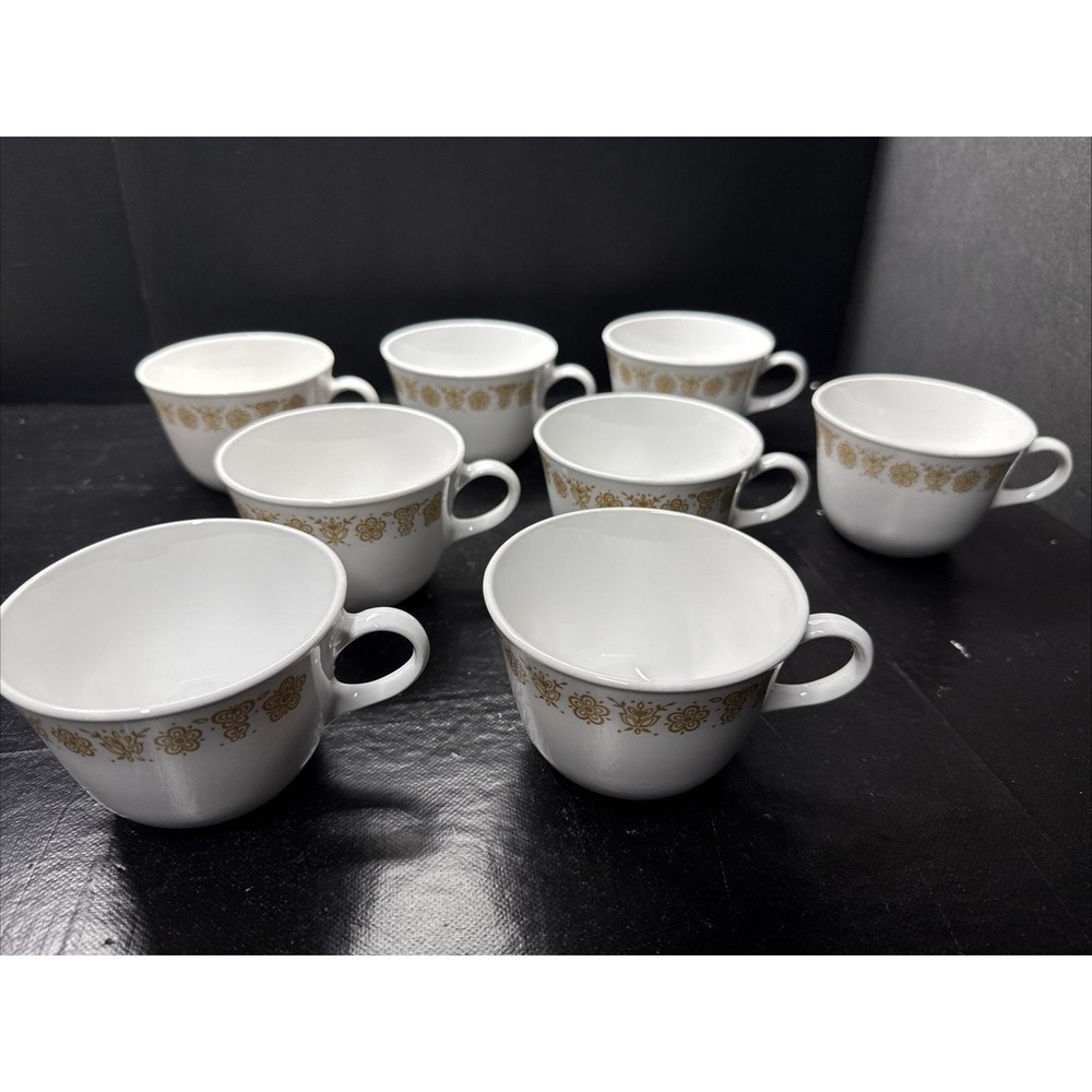Corelle Butterfly Gold Coffee Cups Set of 8 Vintage Livingware USA Corning